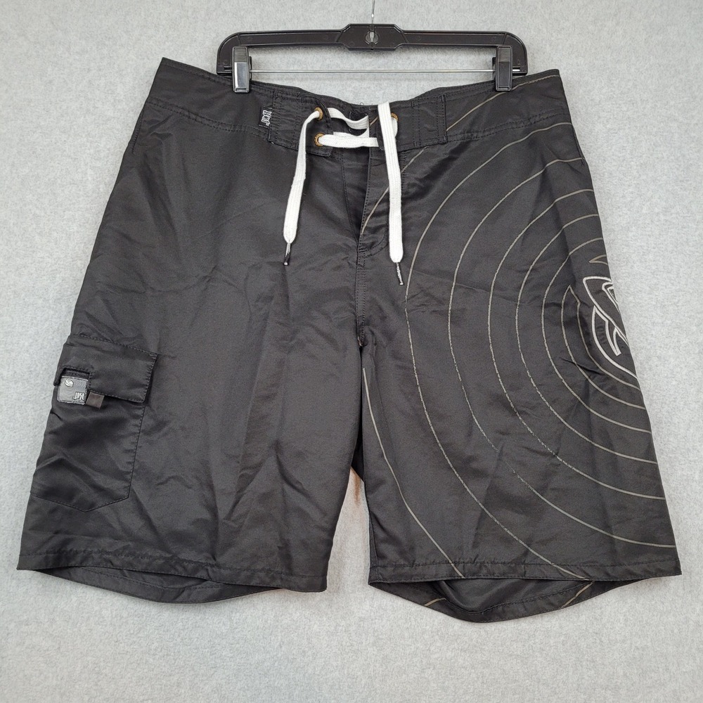 Lost Enterprises Board Shorts Mens 36 Black Mayhem Graphic Cargo Pocket Surf